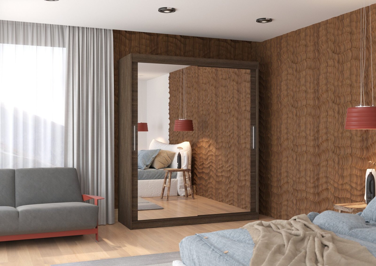 ETTORE 180 chocolate color ADRK sliding wardrobe with mirror - Image 3