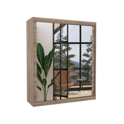 ETTORE 180 Truffle ADRK sliding wardrobe with mirror