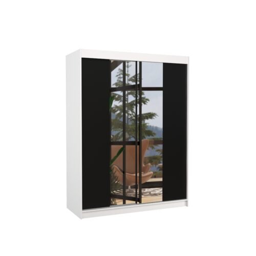Sliding wardrobe with mirror FEVER 150 white/black ADRK