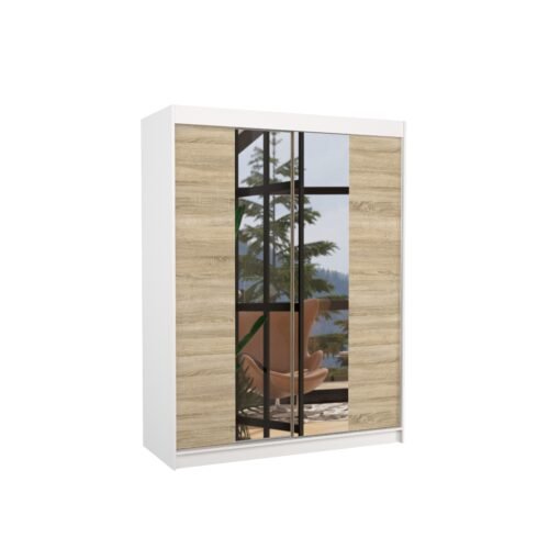 FEVER 150 sliding wardrobe with mirror, white/Sonoma, ADRK