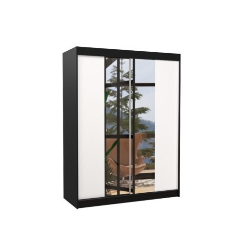 Sliding wardrobe with mirror FEVER 150 black/white ADRK