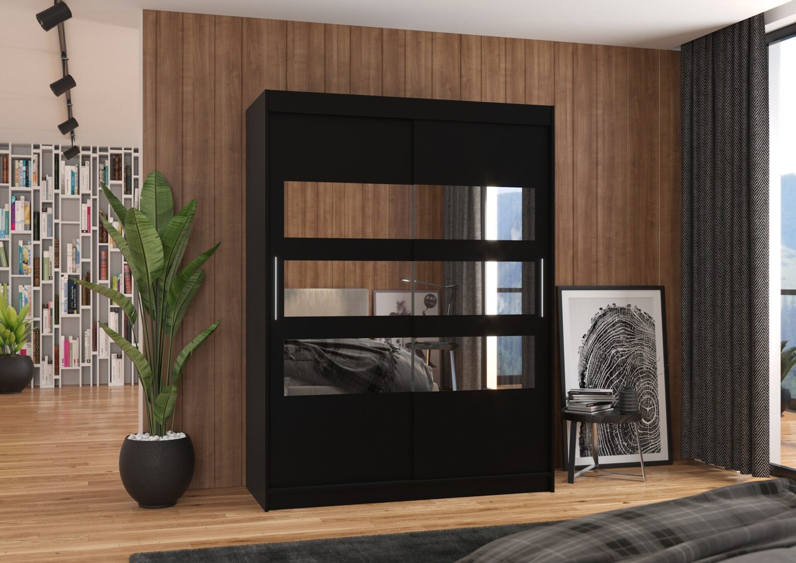 Sliding wardrobe with mirror FLORENTO 150 black ADRK - Image 3
