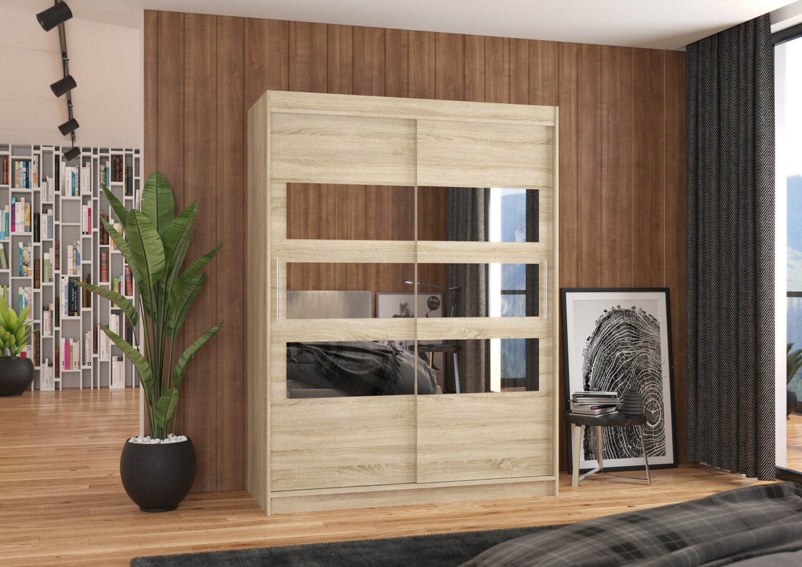 Sliding wardrobe with mirror FLORENTO 150 Sonoma ADRK - Image 3