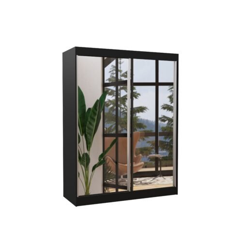 Sliding wardrobe with mirror FLOREST 150 black ADRK