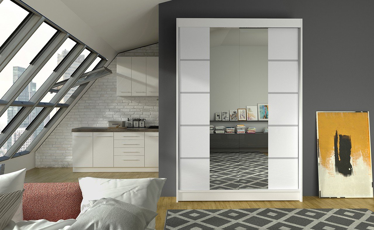 Sliding wardrobe with mirror GENUA 120 white ADRK - Image 2