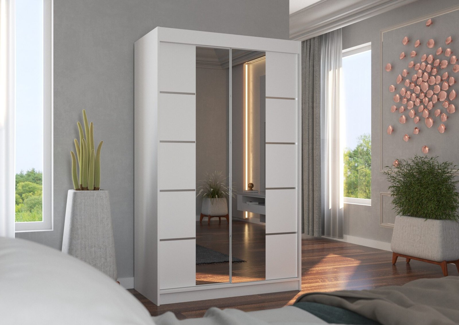 Sliding wardrobe with mirror GENUA 120 white ADRK - Image 3
