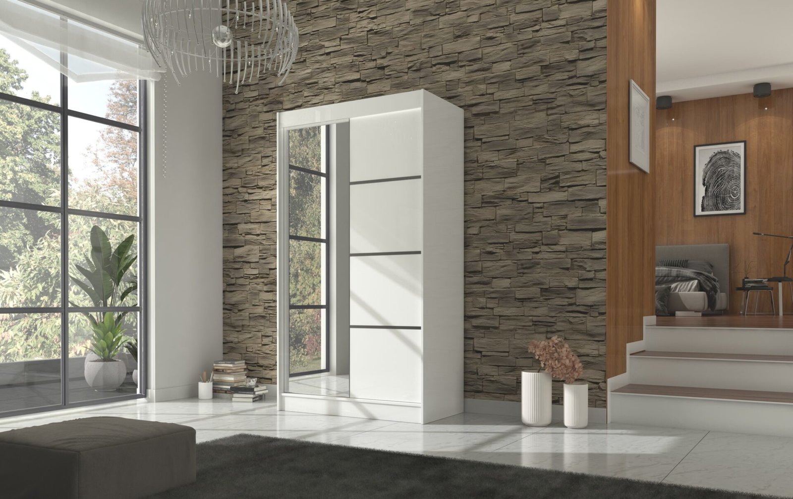Sliding wardrobe with mirror GILTON 120 white ADRK - Image 2
