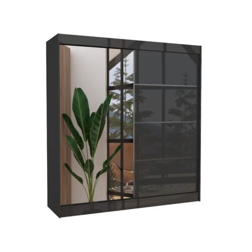 Sliding wardrobe with mirror GILTON 200 black ADRK
