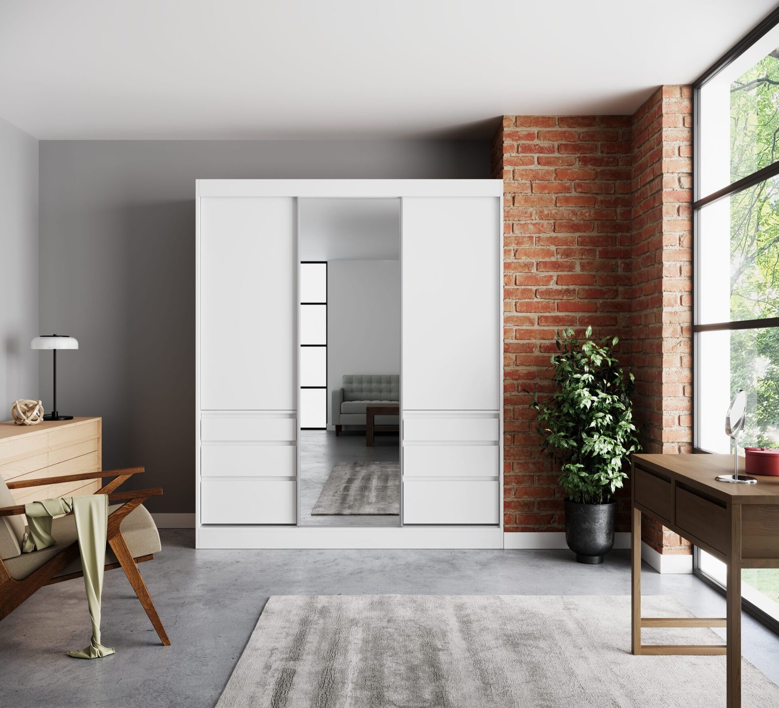 Sliding wardrobe with mirror HAIDAR 180 white ADRK - Image 3