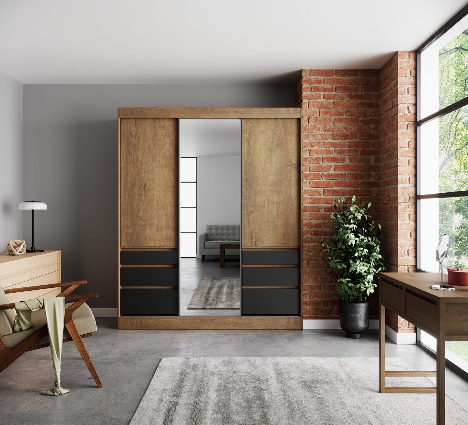 Sliding wardrobe with mirror HAIDAR 180 Lefkas/Black ADRK - Image 3