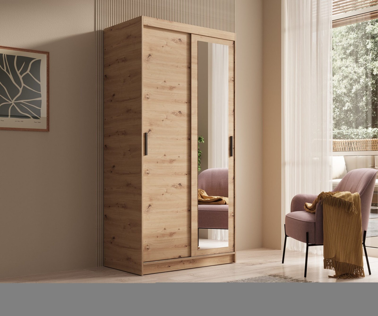 Hailey 100 Artisan ADRK sliding wardrobe with mirror - Image 2