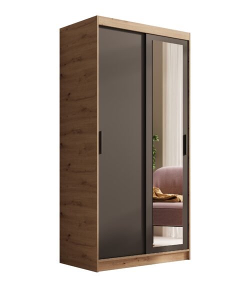 Hailey 100 Artisan/Black ADRK sliding wardrobe with mirror
