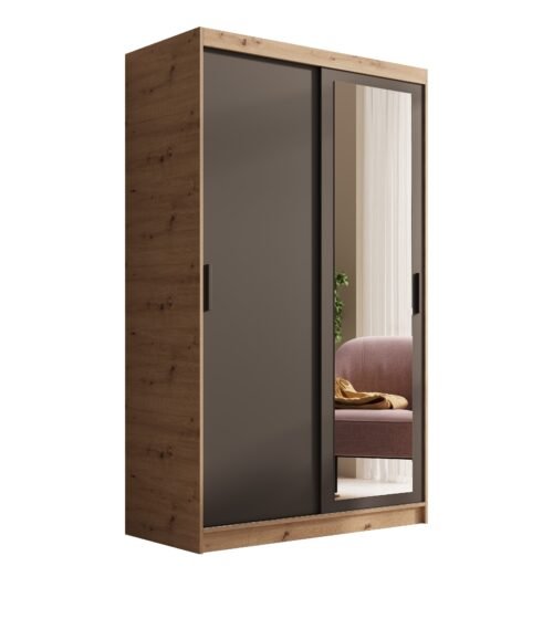Hailey 120 Artisan/Black ADRK sliding wardrobe with mirror