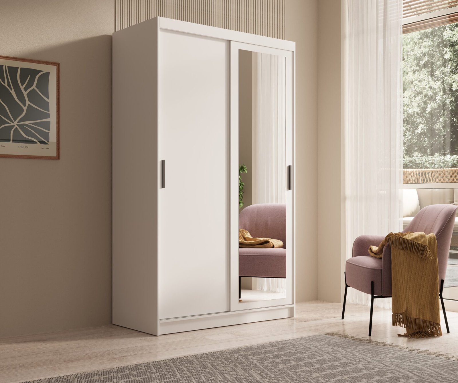 Hailey 120 sliding wardrobe with mirror, white, ADRK - Image 2