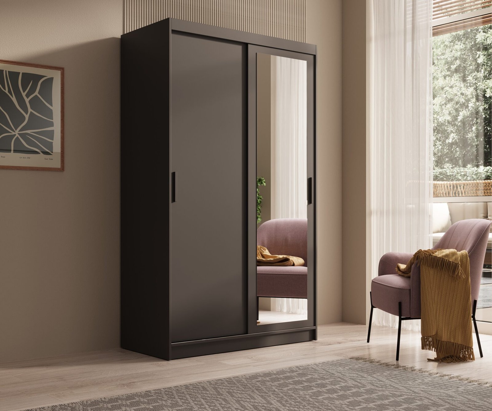 Hailey 120 black ADRK sliding wardrobe with mirror