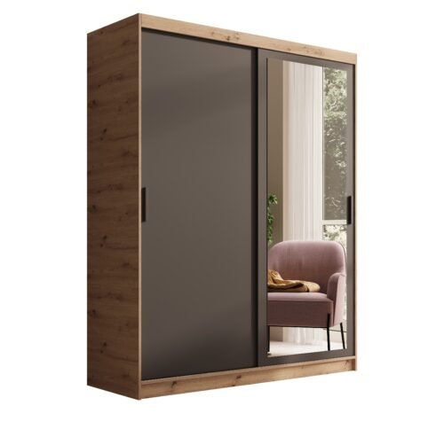 Hailey 160 Artisan/Black ADRK sliding wardrobe with mirror