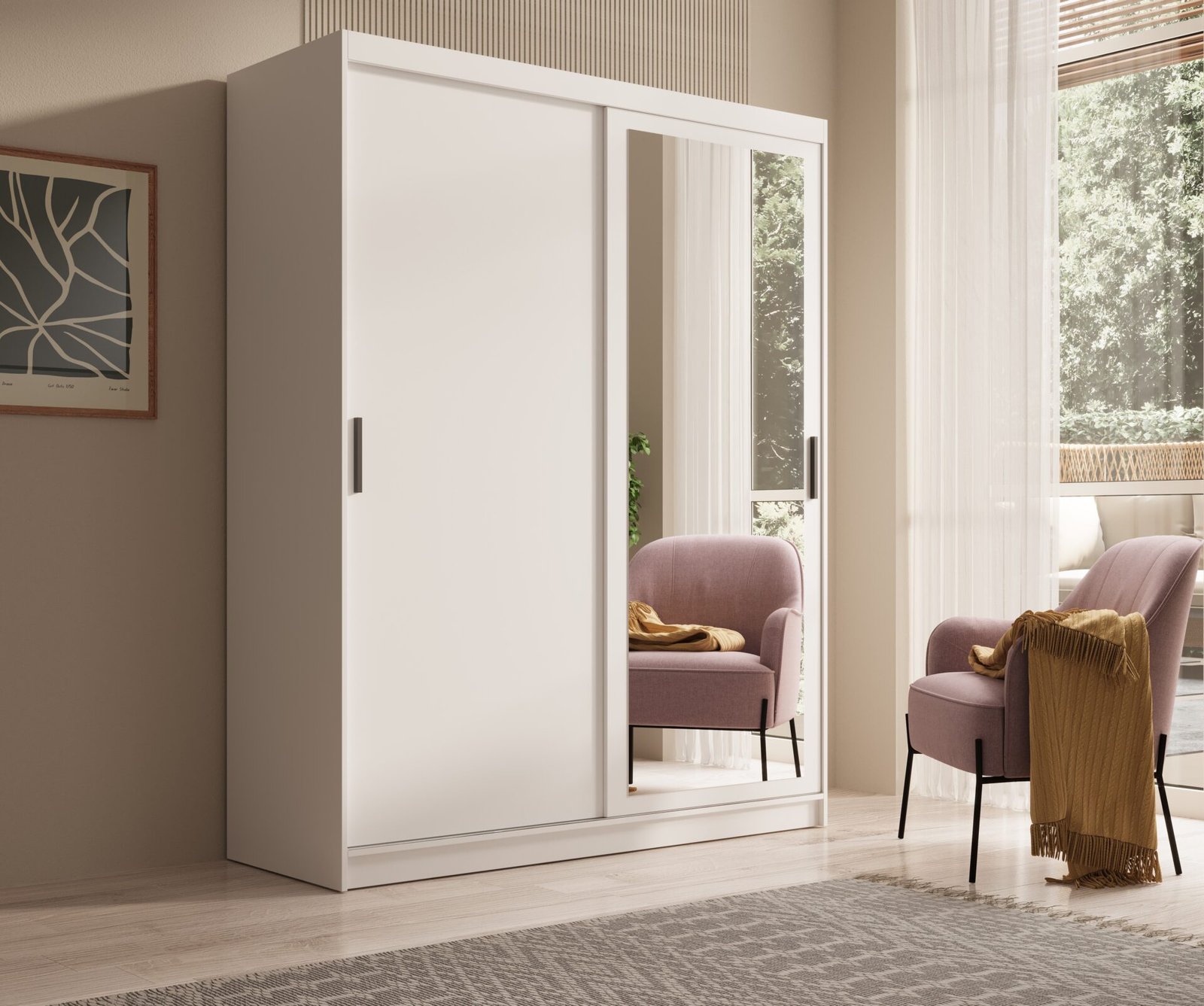 Hailey 160 sliding wardrobe with mirror, white, ADRK - Image 2