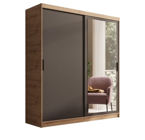 Hailey 180 Artisan/Black ADRK sliding wardrobe with mirror