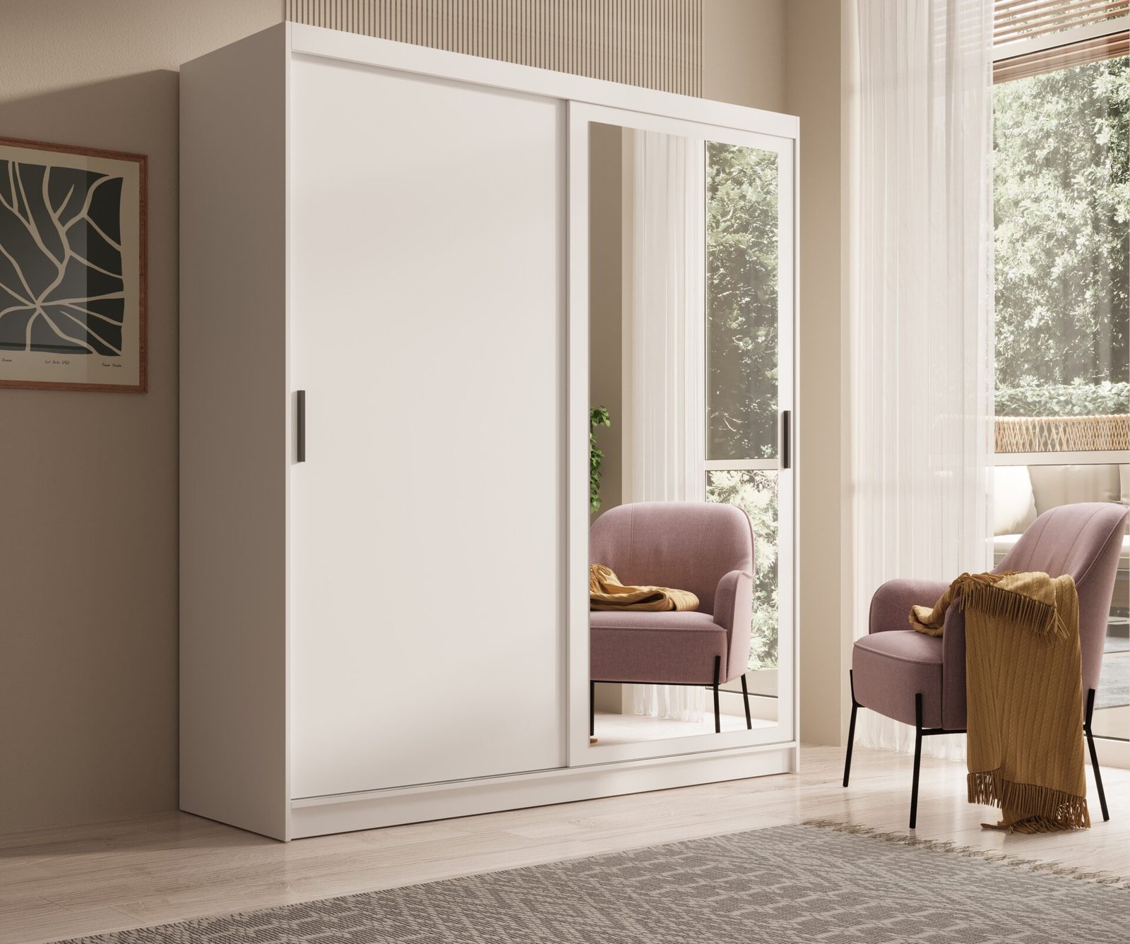 Hailey 180 sliding wardrobe with mirror, white, ADRK - Image 2