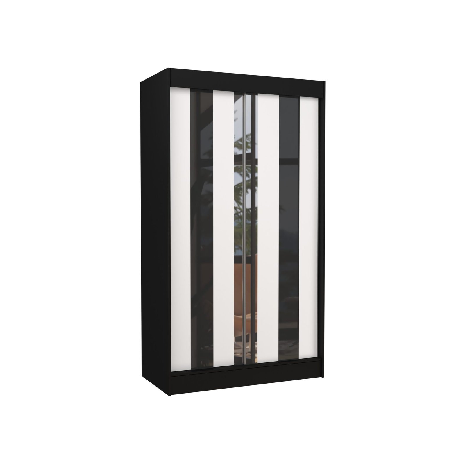 Sliding wardrobe with mirror and curtains KEITA 120 black/white ADRK