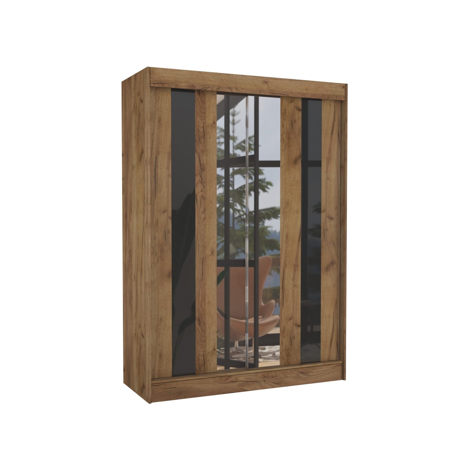 Sliding wardrobe with mirror and lacobel KEITA 150 Craft/Black Lacobel ADRK