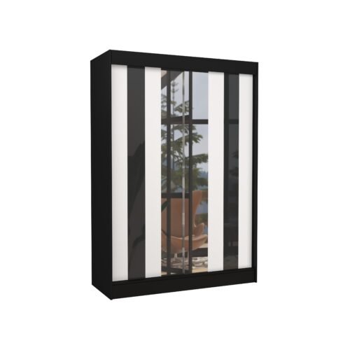 Sliding wardrobe with mirror and curtains KEITA 150 black/white ADRK