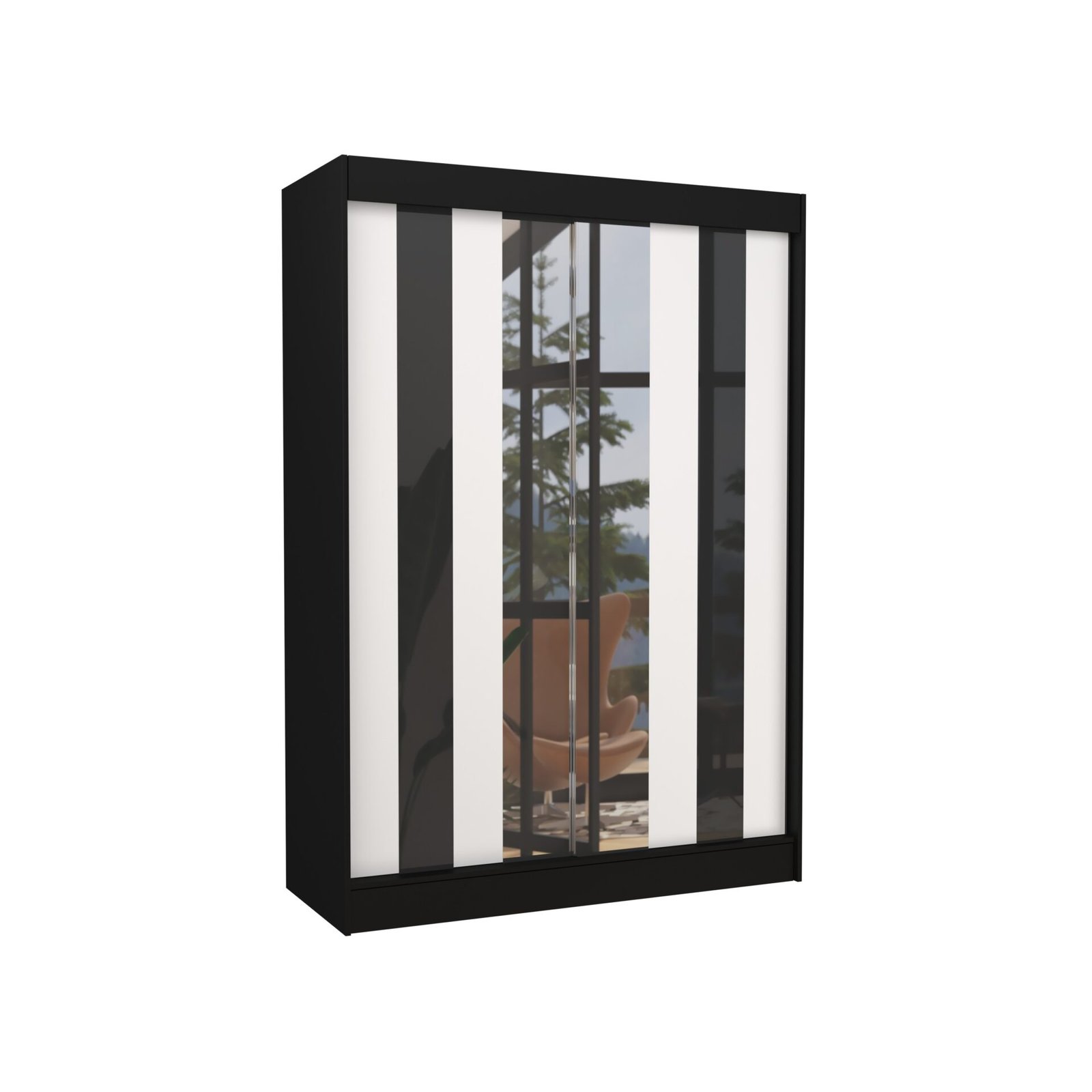 Sliding wardrobe with mirror and curtains KEITA 150 black/white ADRK