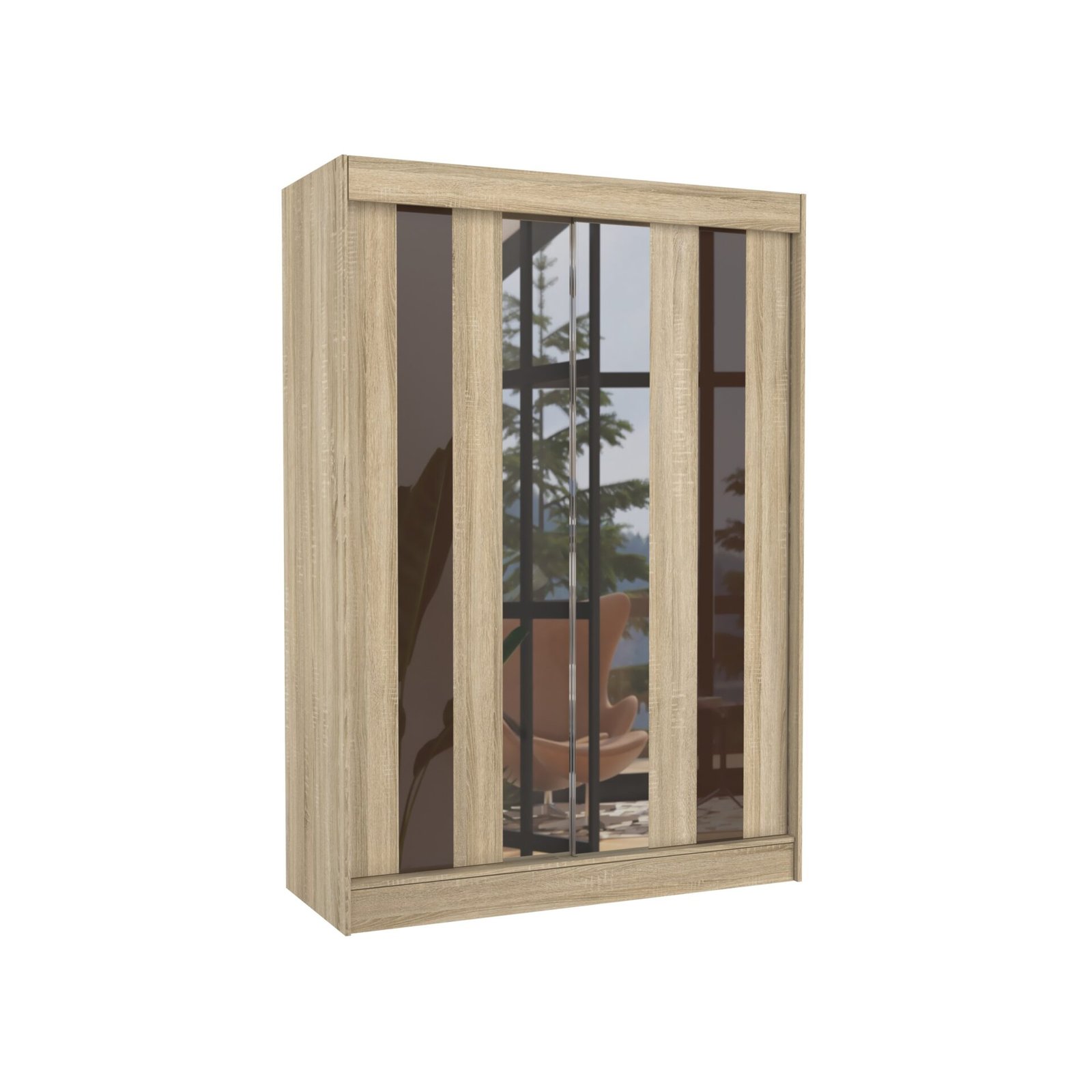 Sliding wardrobe with mirror and Lacobel KEITA 150 Sonoma/Chocolate color Lacobel ADRK