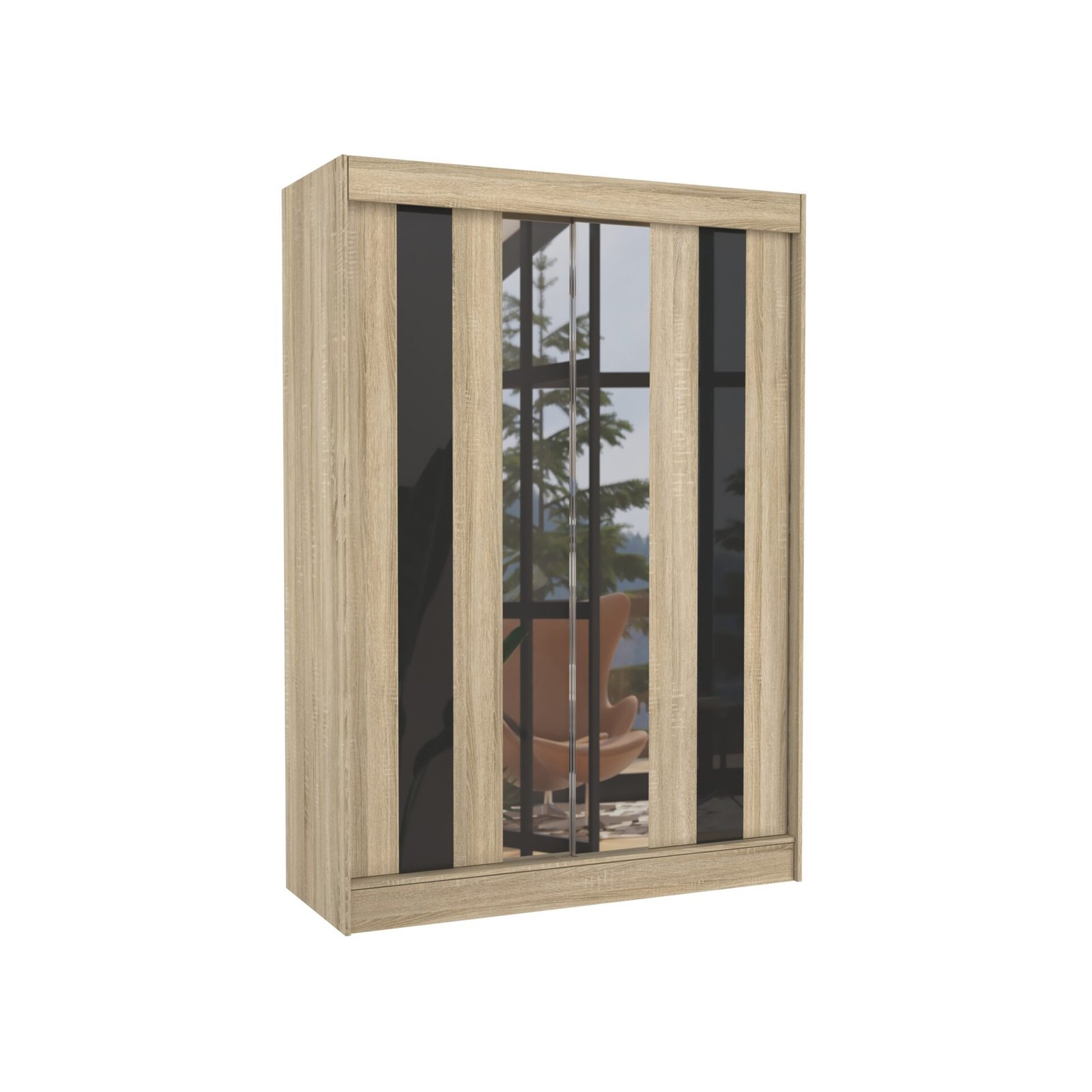 Sliding wardrobe with mirror and lacobel KEITA 150 Sonoma/Black Lacobel ADRK