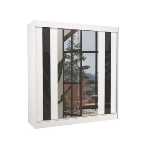Sliding wardrobe with mirror and Lacobel KEITA 200 white/black Lacobel ADRK