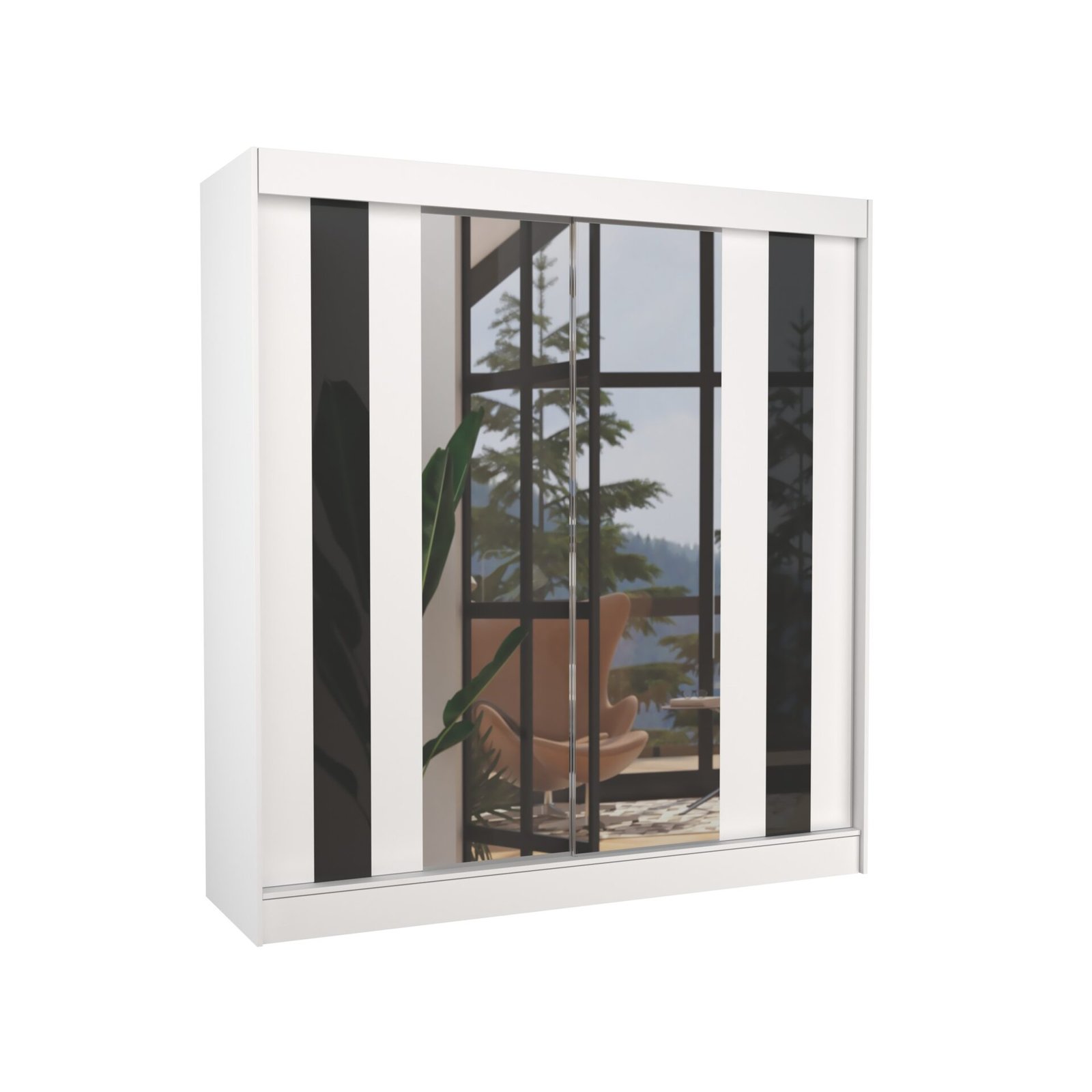 Sliding wardrobe with mirror and Lacobel KEITA 200 white/black Lacobel ADRK