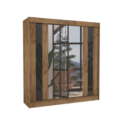 Sliding wardrobe with mirror and lacobel KEITA 200 Craft/Black Lacobel ADRK
