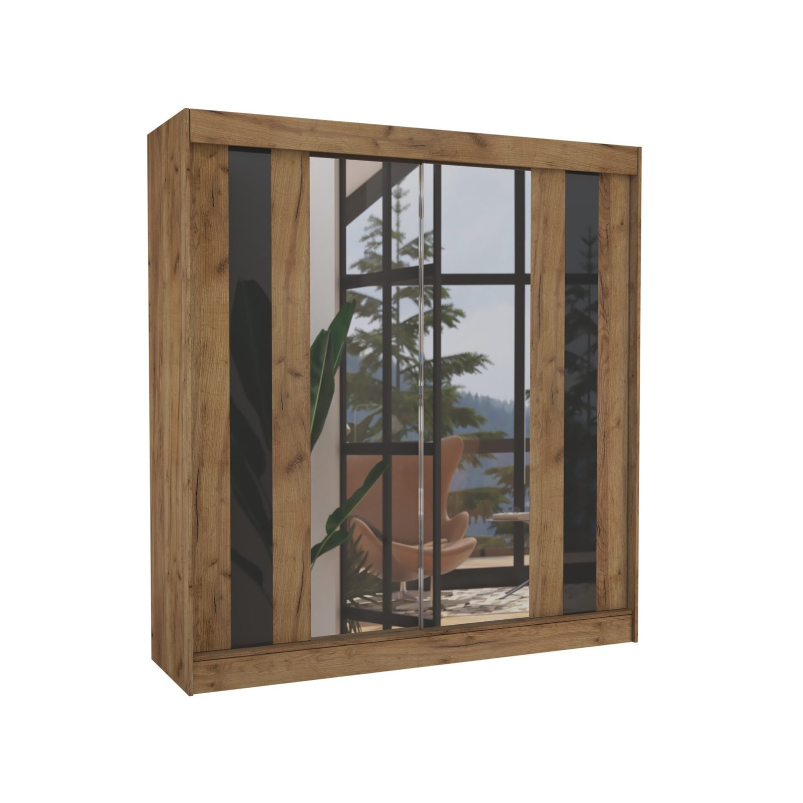 Sliding wardrobe with mirror and lacobel KEITA 200 Craft/Black Lacobel ADRK