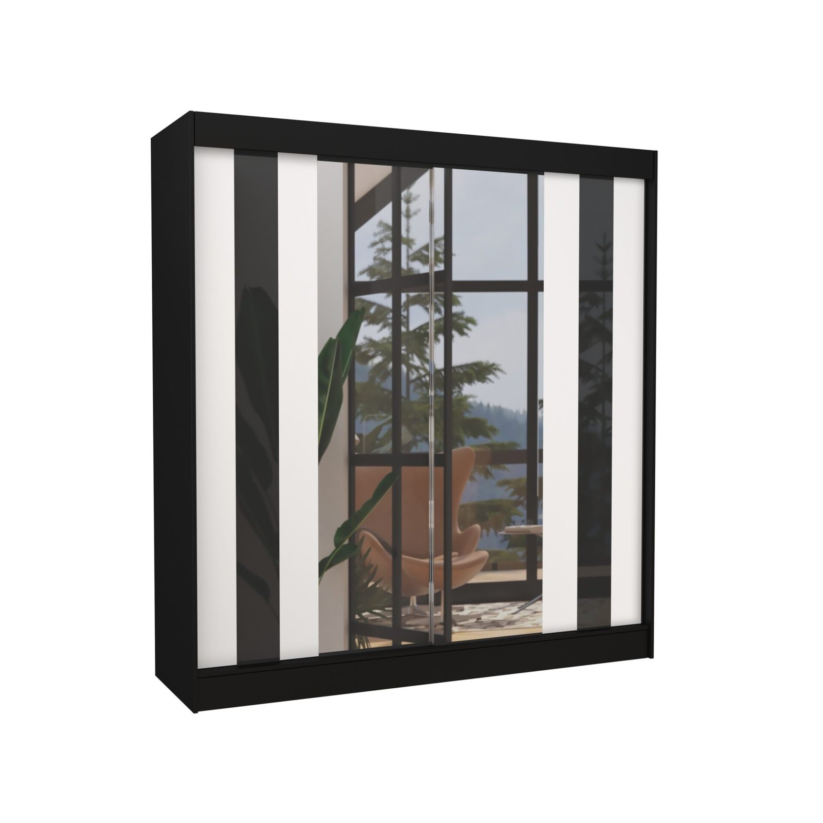 Sliding wardrobe with mirror and curtains KEITA 200 black/white ADRK