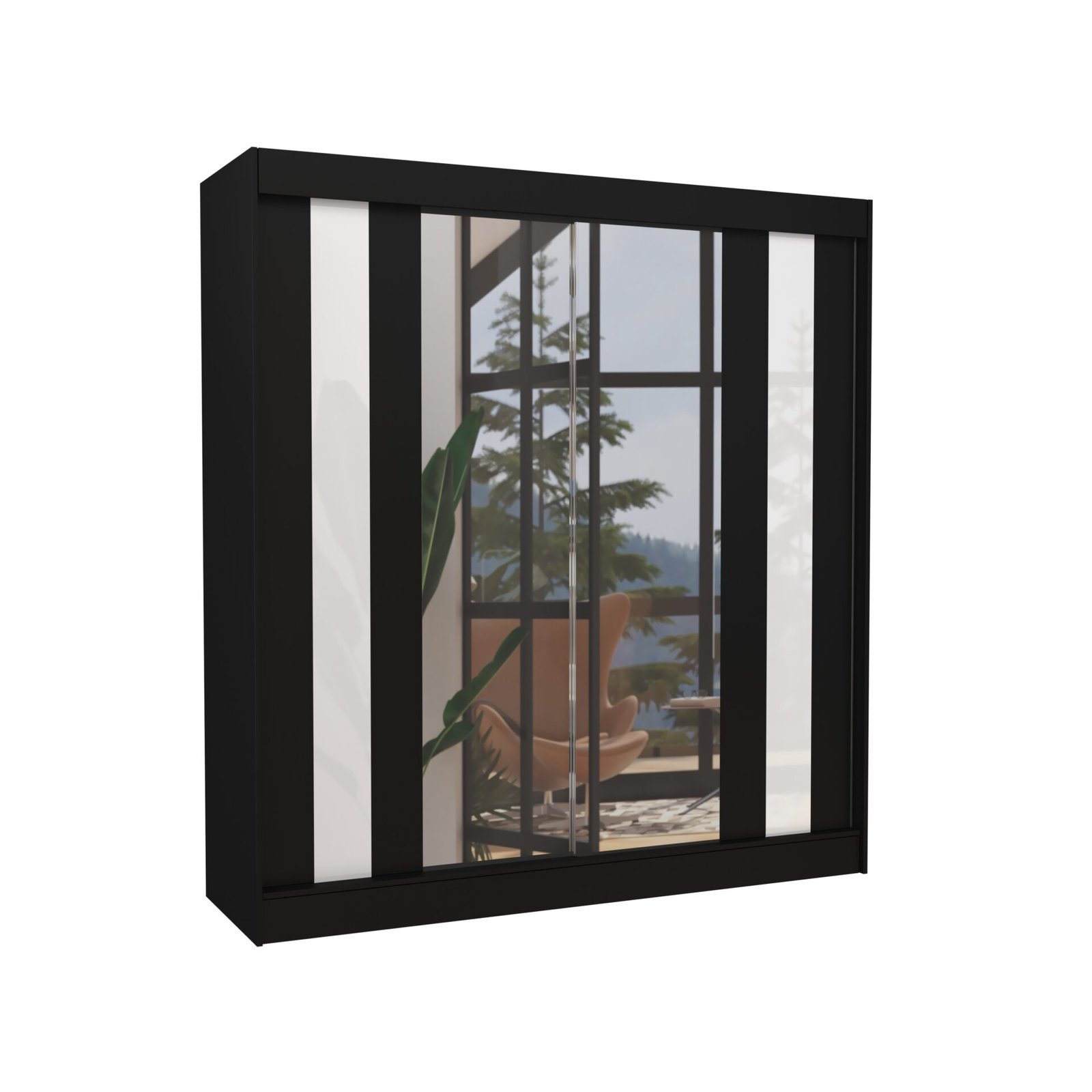 Sliding wardrobe with mirror and Lacobel KEITA 200 black/white Lacobel ADRK