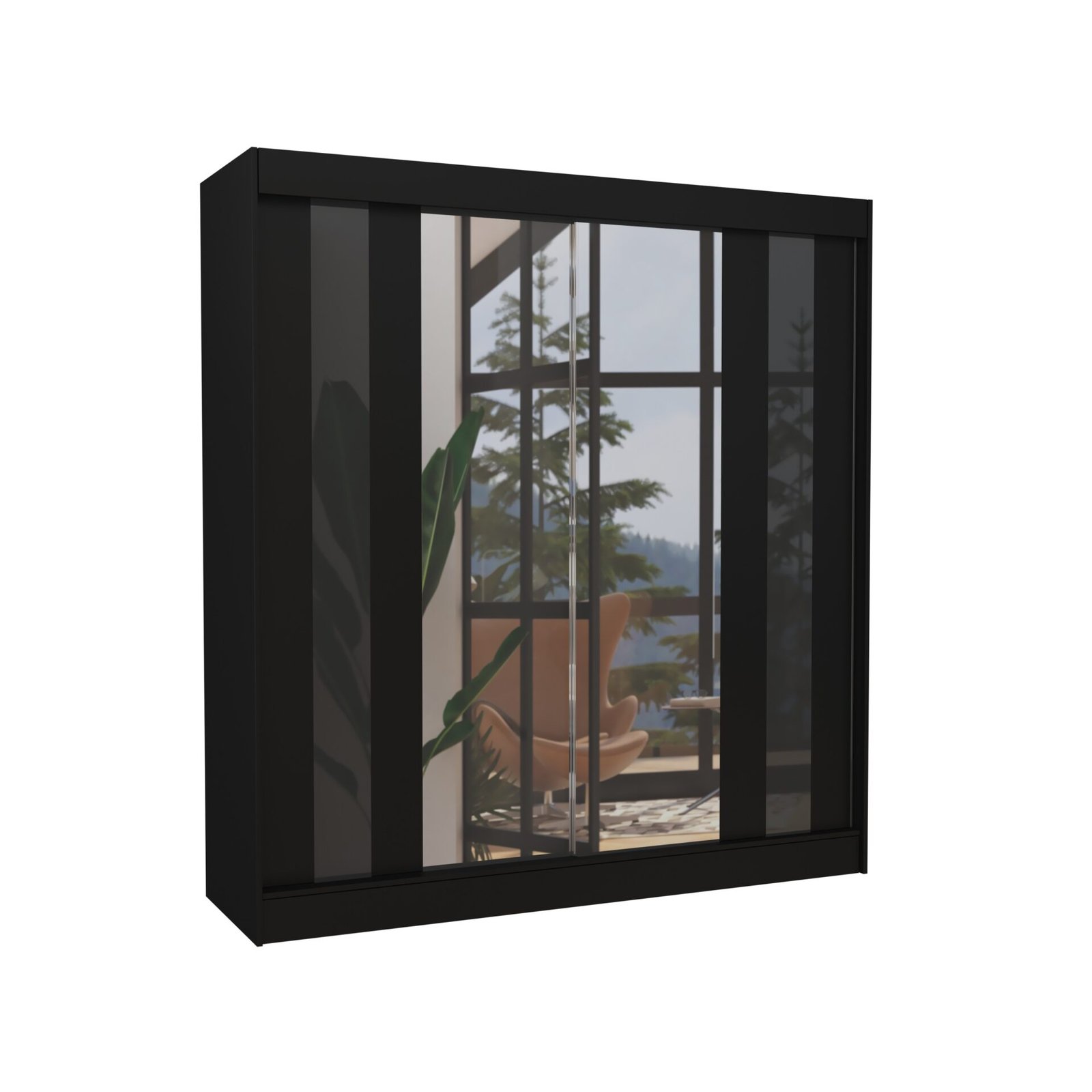 Sliding wardrobe with mirror and lacquered finish KEITA 200 black/black lacquered finish ADRK