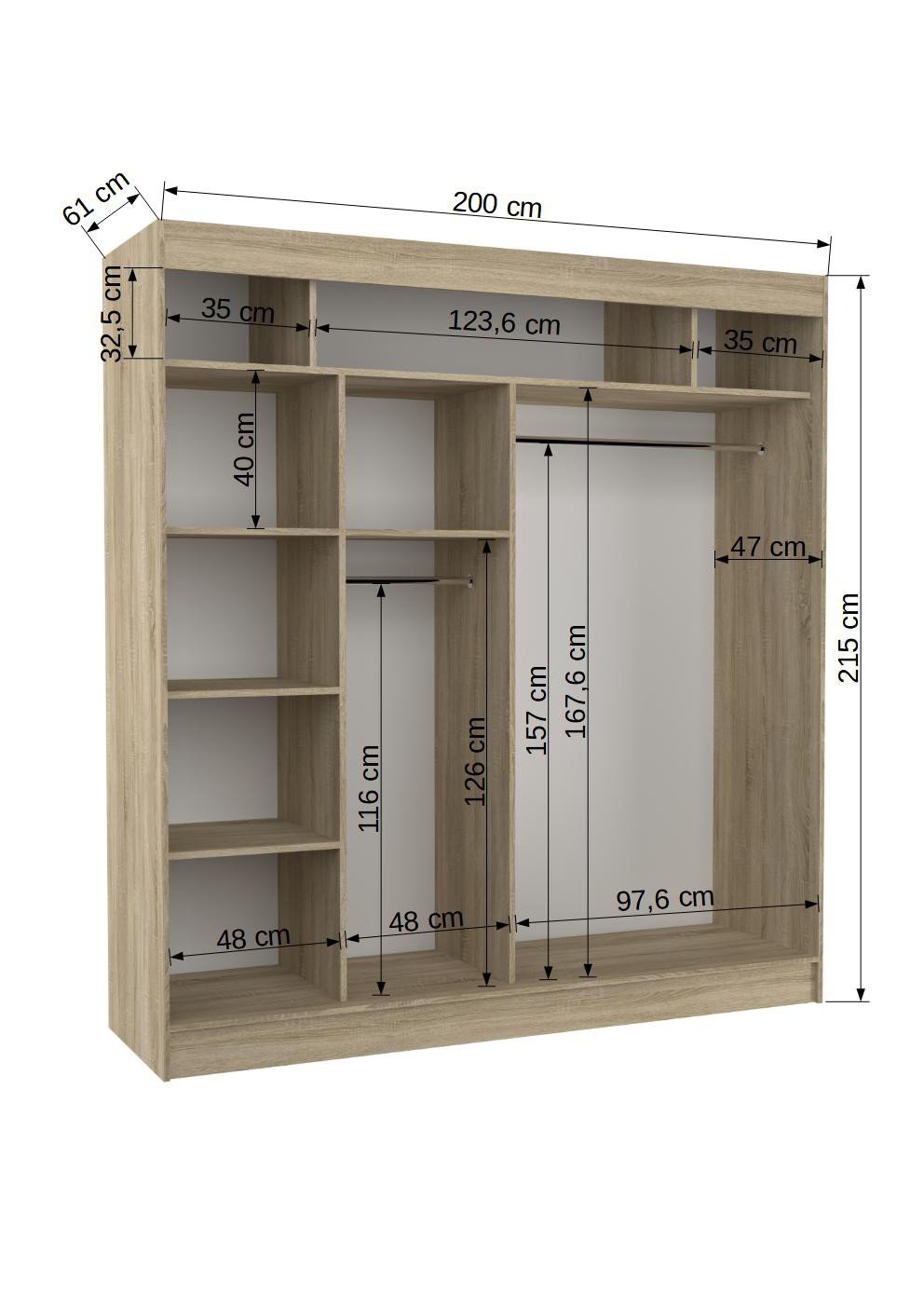 Sliding wardrobe with mirror and Lacobel KEITA 200 Sonoma/Chocolate Lacobel ADRK - Image 4