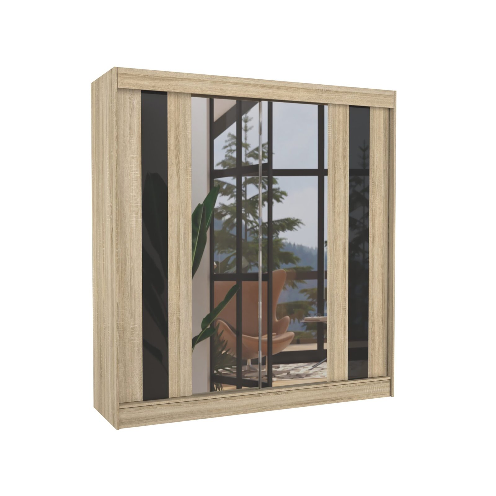 Sliding wardrobe with mirror and lacobel KEITA 200 Sonoma/Black Lacobel ADRK