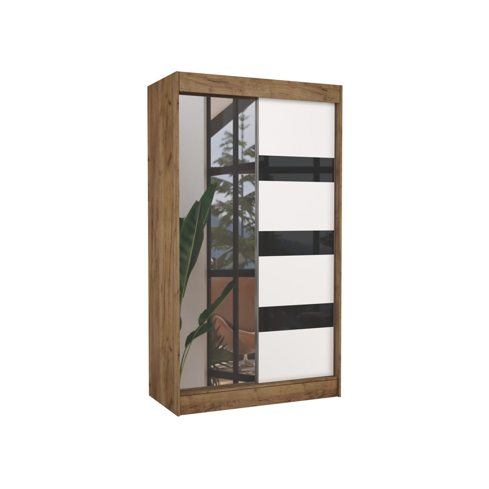 Sliding wardrobe with mirror and curtains TOURA 120 Craft/White ADRK
