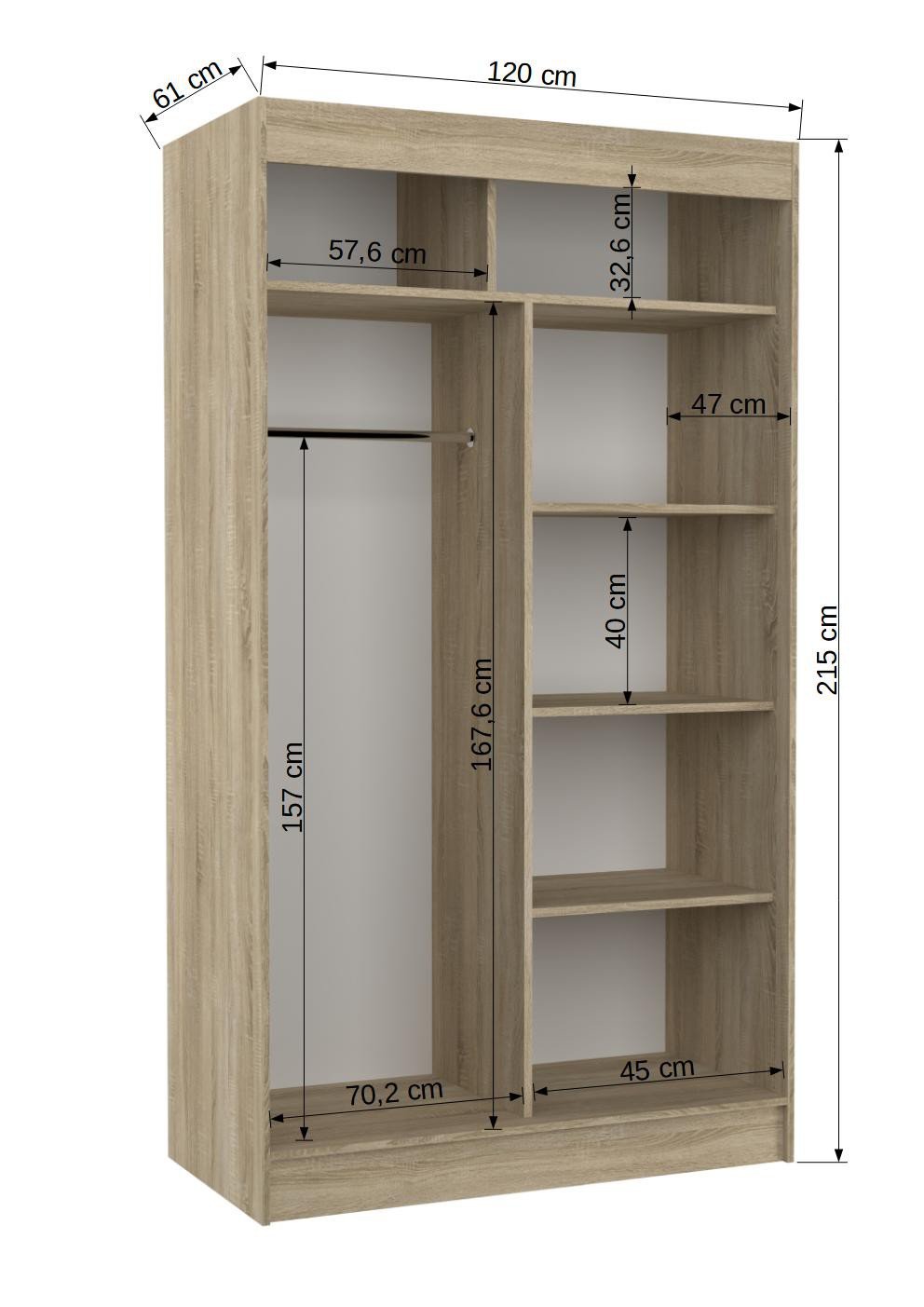 Sliding wardrobe with mirror and Lacobel TOURA 120 Craft/Chocolate Lacobel ADRK - Image 4