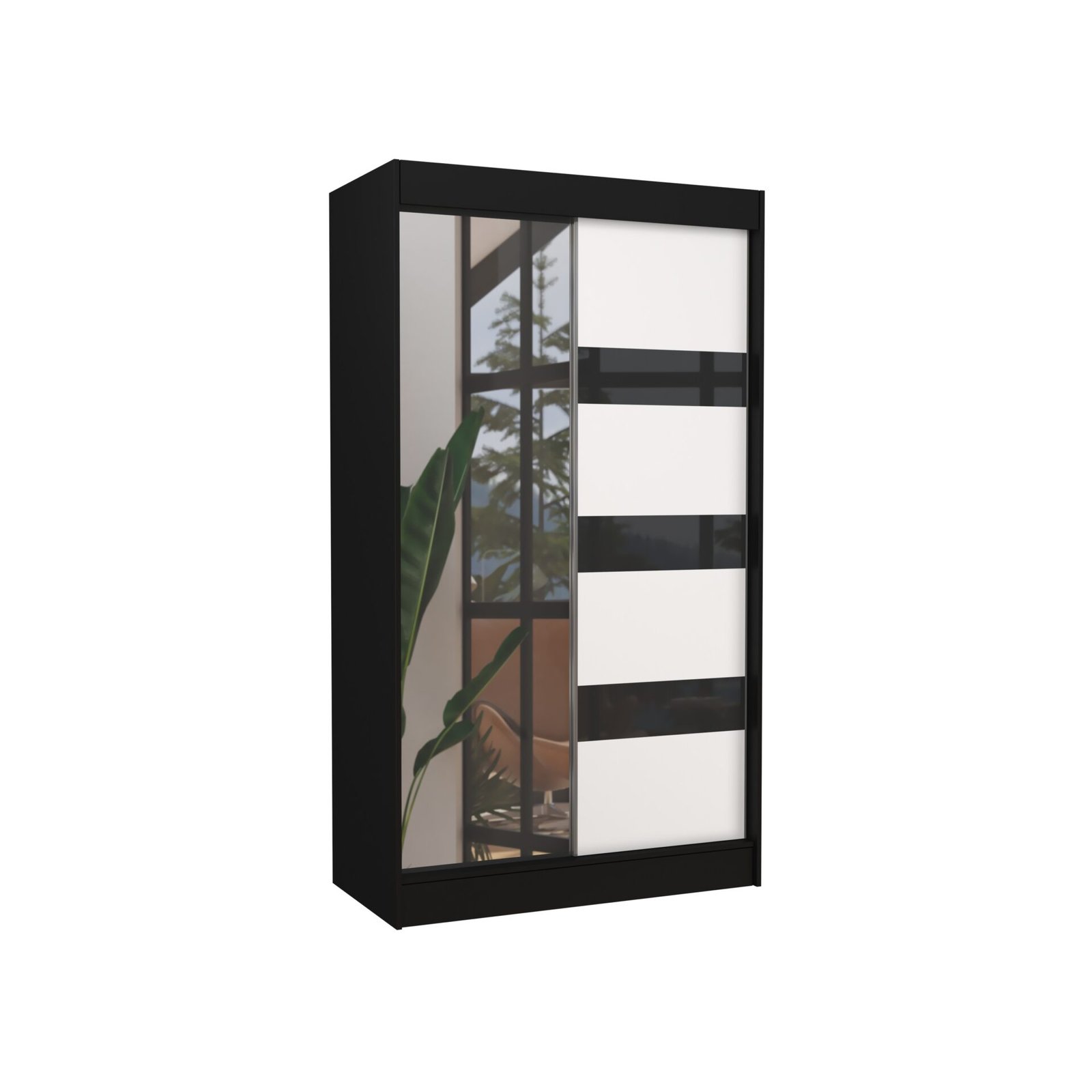 Sliding wardrobe with mirror and curtains TOURA 120 black/white ADRK