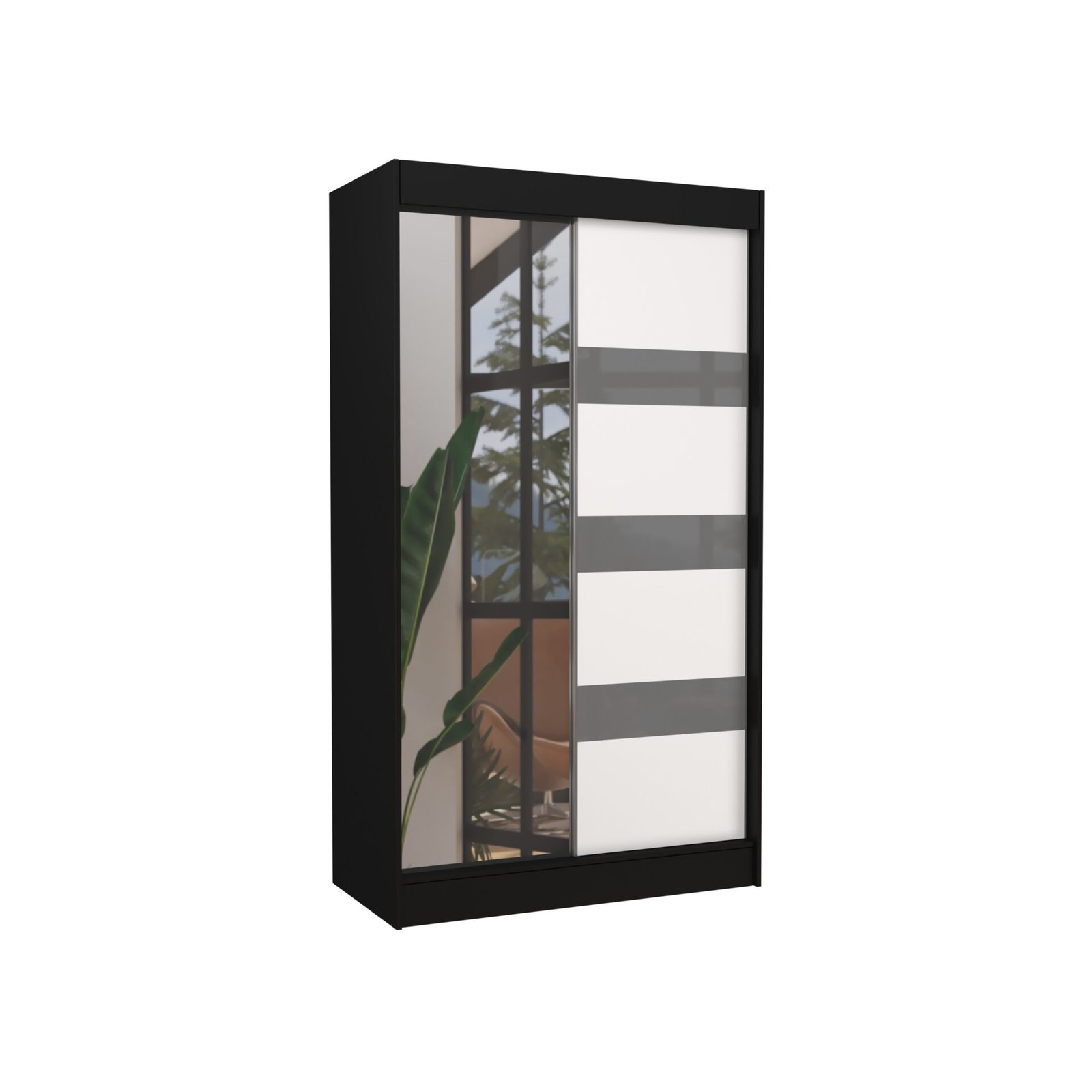 Sliding wardrobe with mirror and curtains TOURA 120 black/white ADRK