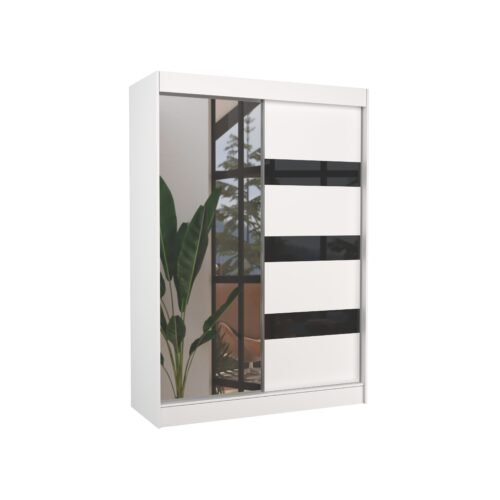 Sliding wardrobe with mirror and lacobel TOURA 150 white/black lacobel ADRK