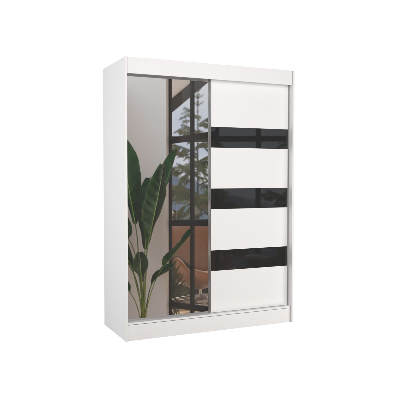 Sliding wardrobe with mirror and lacobel TOURA 150 white/black lacobel ADRK