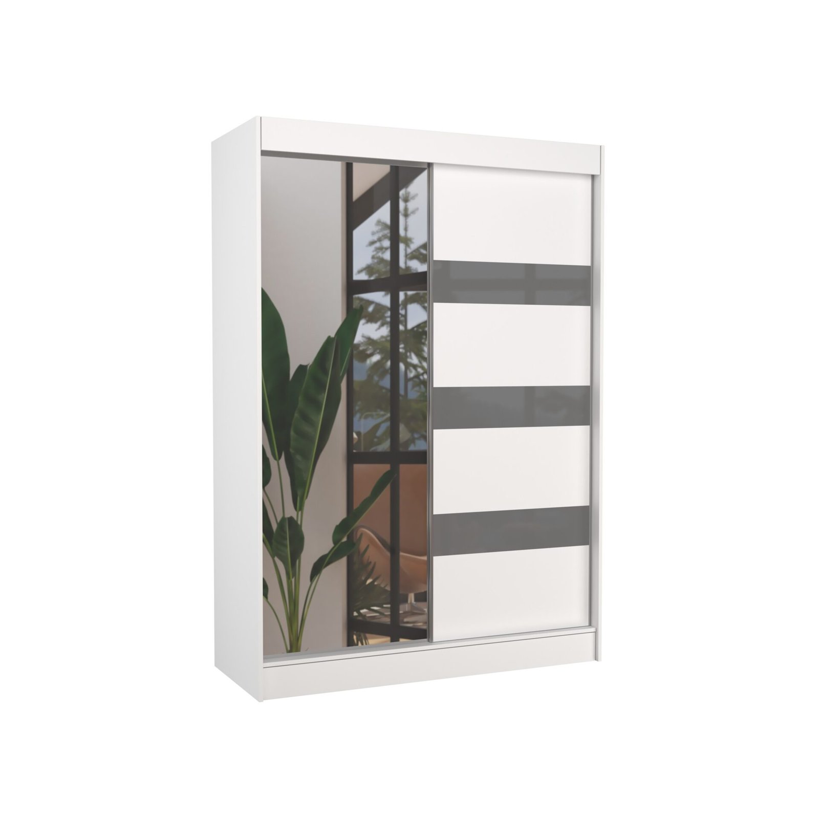 Sliding wardrobe with mirror and Lacobel TOURA 150 white/gray Lacobel ADRK