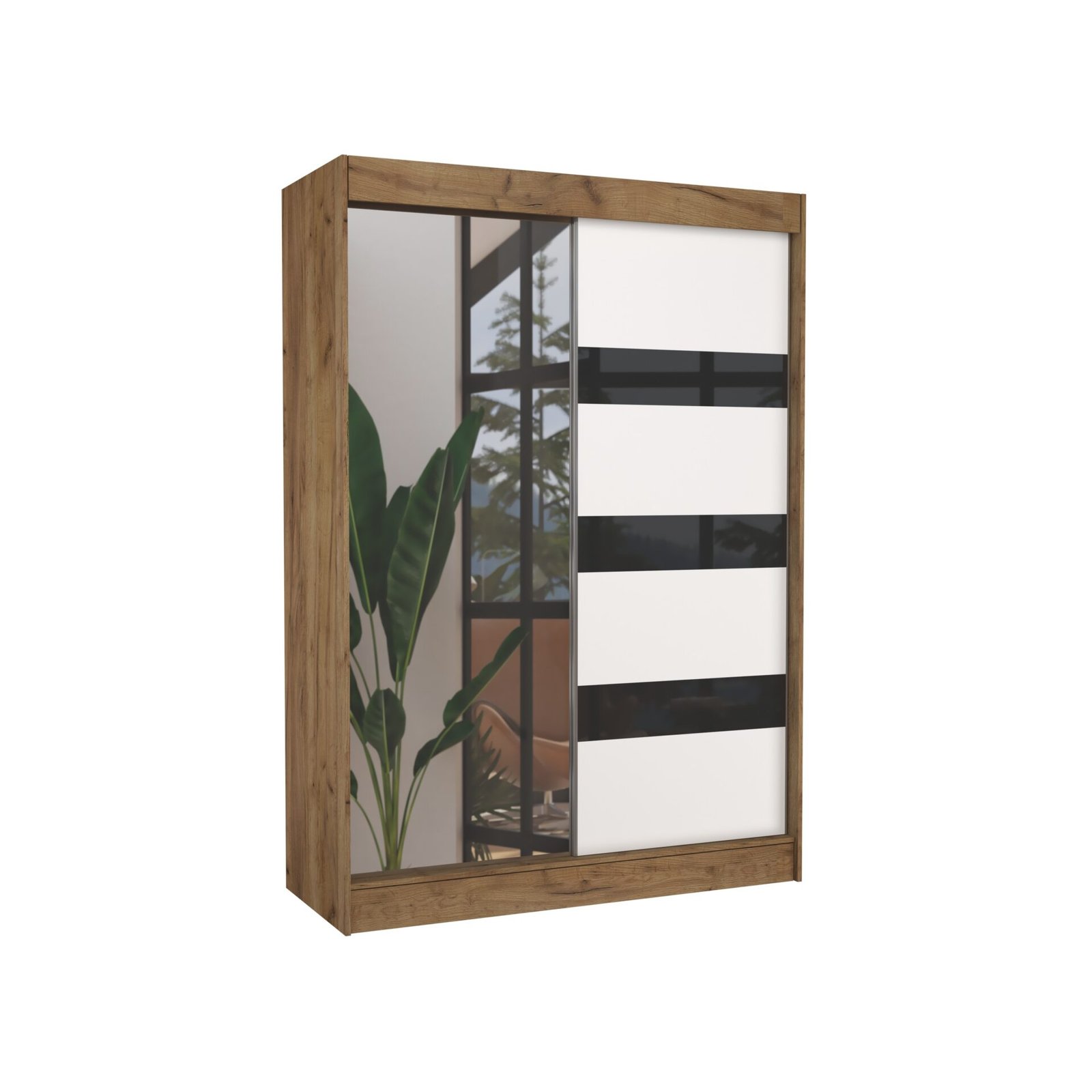 Sliding wardrobe with mirror and curtains TOURA 150 Craft/White ADRK