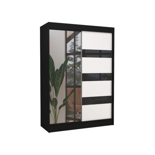 Sliding wardrobe with mirror and curtains TOURA 150 black/white ADRK