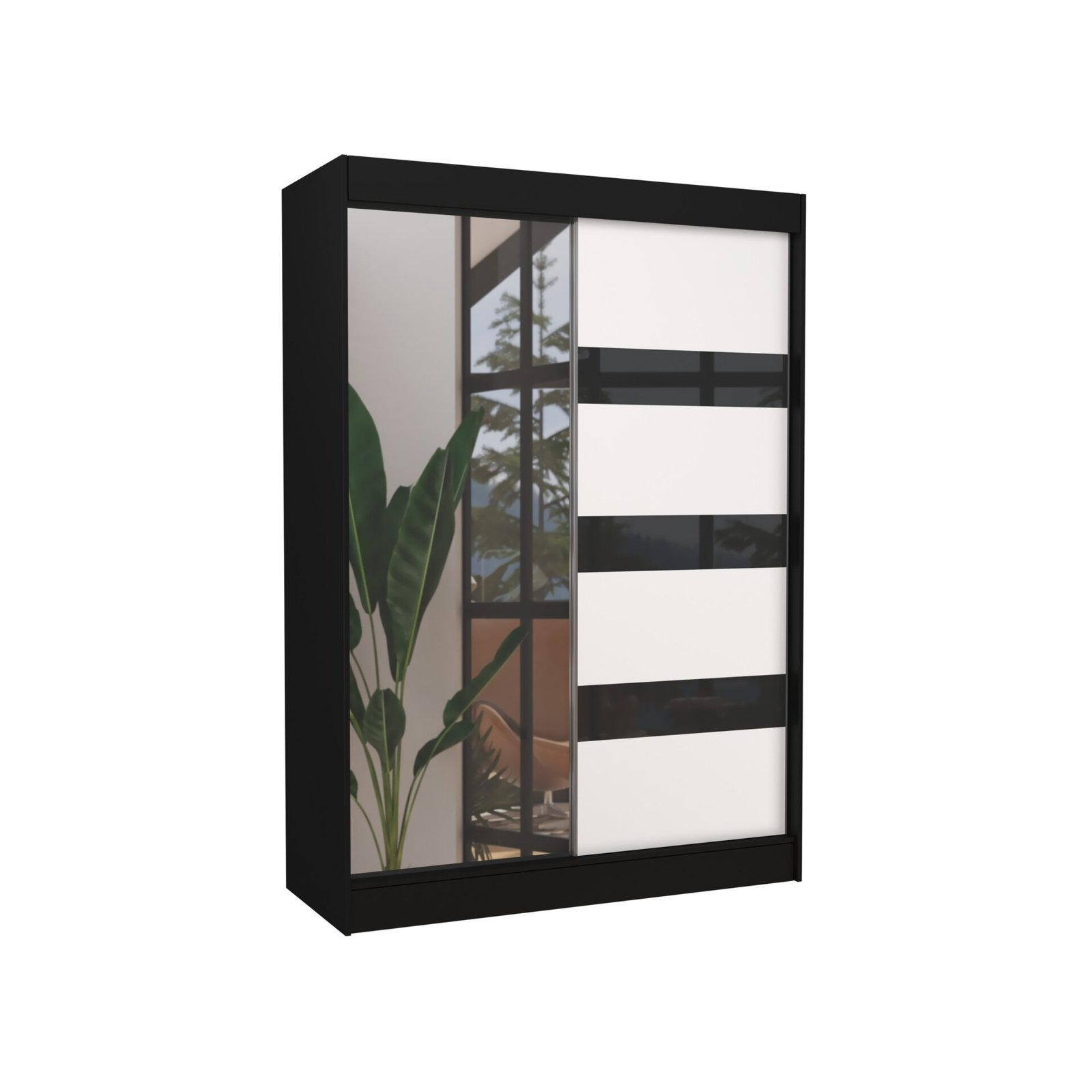 Sliding wardrobe with mirror and curtains TOURA 150 black/white ADRK