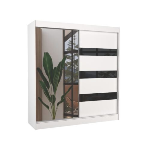 Sliding wardrobe with mirror and lacobel TOURA 200 white/black lacobel ADRK