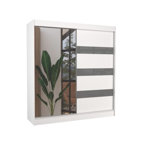 Sliding wardrobe with mirror and Lacobel TOURA 200 white/gray Lacobel ADRK